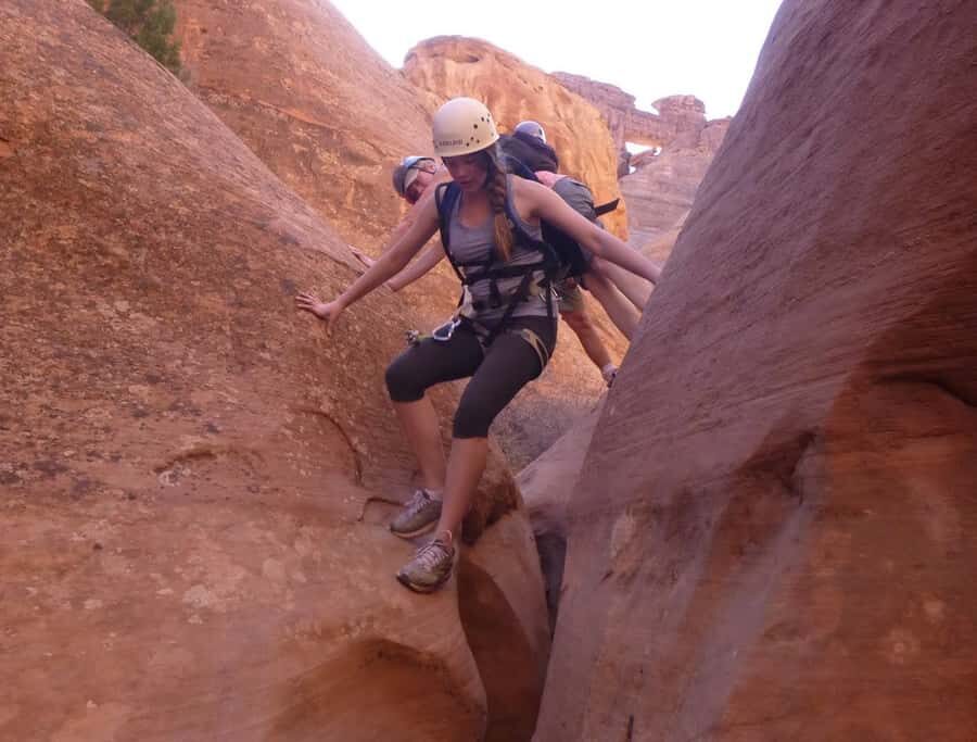 From Moab: Rock of Ages Moderate Rappelling Obstacle Course - Chimney Arch and Pool Arch: the views you work for