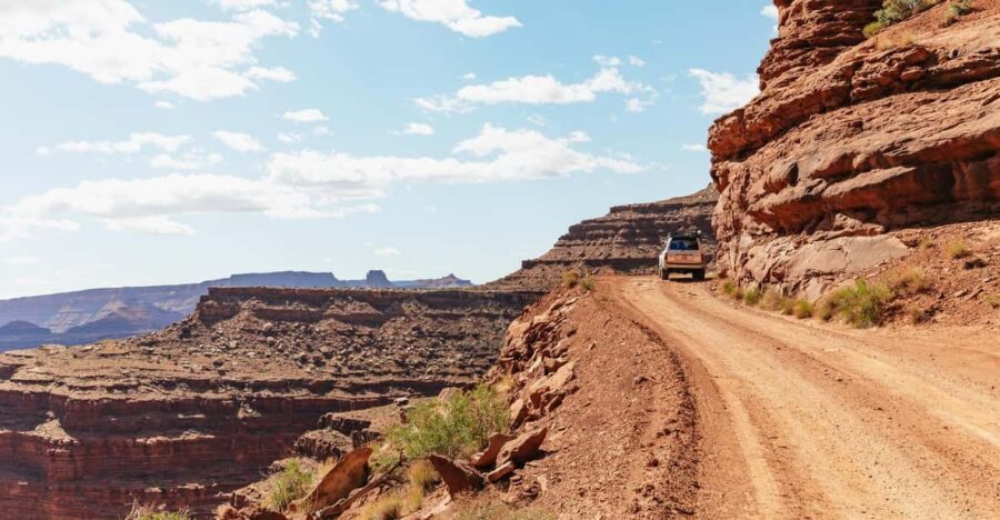 From Moab: Sky District Canyonlands National Park 4x4 Tour - White Rim trail section: the ride changes from scenery to motion