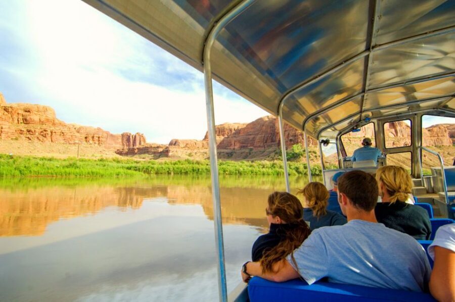 Moab: 3-Hour Jet Boat Tour to Dead Horse Point State Park - Getting on the covered jet boat: shade helps, noise doesn’t